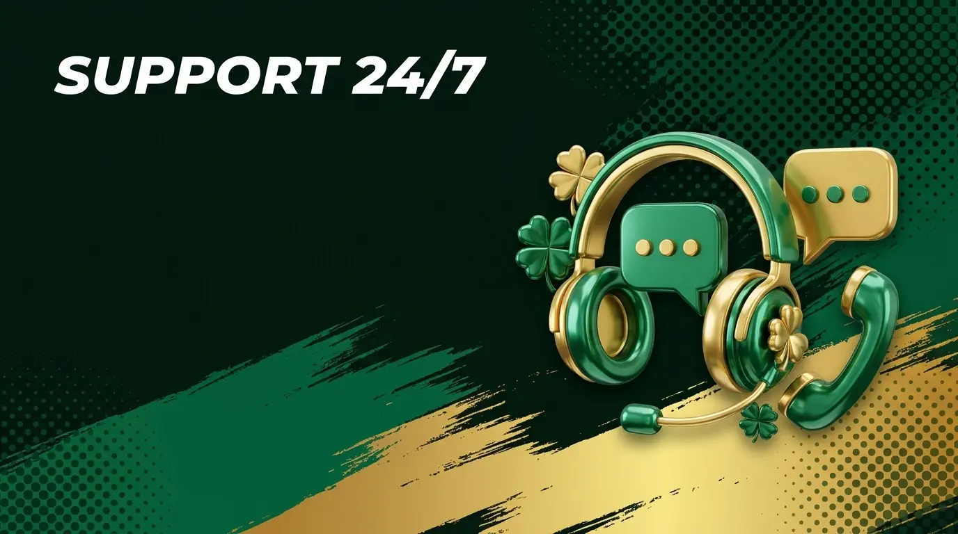Headset, chat bubbles and phone with shamrocks